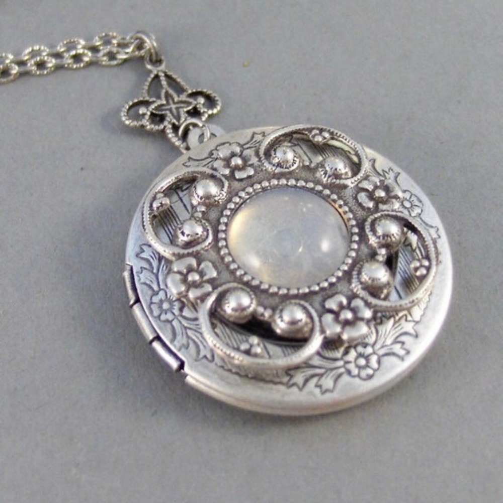 Vintage Moonstone locket Necklace Opal Pendant